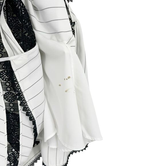 SELF-PORTRAIT Monochrome Striped Crepe Handkerchief Mini Dress White Lace US 6 - Picture 9 of 11